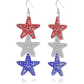 4th of July Independence Day Patriotic Earring for Women American Flag Dangle Earrings Red White Blue USA Earring, Pave Crystal Stud (Star) in Saudi Arabia