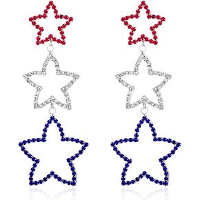 Red White Blue Patriotic Earrings for Women 4th of July Dangle Drop Earrings Star/Heart/Triangle/Circle Long Tassel Earring Sparkly Rhinestone American Flag Earrings Independence Day Party Jewelry in Saudi Arabia
