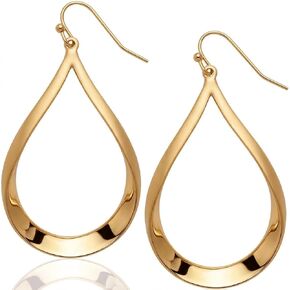 Teardrop Dangle Earrings for Women - Statement Open Hoop Drop Earrings in High Shine Gold Tone or Silver Tone in Saudi Arabia