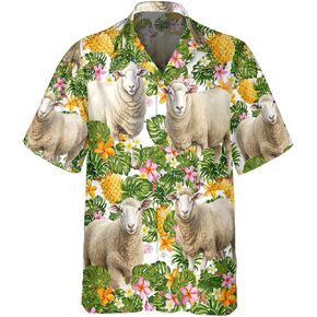 Sheep Hawaiian Shirt for Men Funny - Hawaiian Shirts Short Sleeve - Mens Button Down Shirt Gift for Sheep Lovers in Kuwait