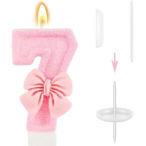 Number 7 Birthday Candle Set, Pink Glitter Bowknot, Cake Topper for Birthday Party Girls Anniversary Wedding in Saudi Arabia