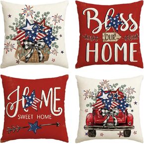 AVOIN colorlife Bless Our Home Eucalyptus Stars Fireworks Car Throw Pillow Covers, 18 x 18 Inch 4th of July Patriotic Independence Memorial Day USA Flag Cushion Case for Sofa Couch Set of 4 in Saudi Arabia