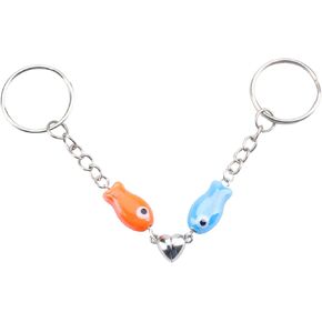 Cute Heart Magnet Matching Keychain, Ceramic Fish Couples Keyrings, Kawaii Animal Key Chain Decor for Bag Purse in Saudi Arabia