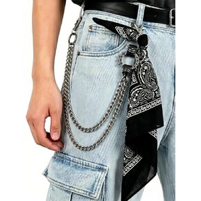 Punk Pant Chain with Bandana, 3 Pcs Hip Hop Accessories Set with Wallet Chain Scarf and Keyring for Women Men in Saudi Arabia