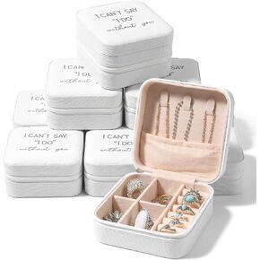 10 Pack Travel Jewelry Case Small Jewelry Box for Bridesmaid Gifts White PU Leather Portable Earring Organizer Wedding Proposal Keepsake 3.74x3.74x1.85 Inch in Kuwait