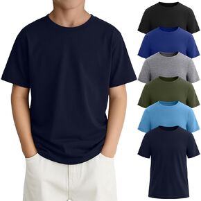 6 Pcs Boys Shirts Short Sleeve Kids Athletic Tees Lightweight Crewneck Tops Basic Summer Tshirts 5-16Y in Kuwait