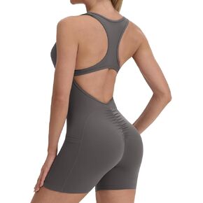 ECUPPER One Piece Workout Jumpsuits for Women Backless Yoga Unitard Sleeveless Bodysuit Tummy Control Gym Romper with Pocket in Saudi Arabia