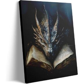 LWYANYT999 Dark Vintage Dragon & Book Canvas Wall Art - 12x16 Inch Gothic Fantasy Decor for Library & Game Room (inner frame). in Saudi Arabia