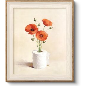 VIYYIEA Framed Canvas Wall Art, Funny Floral Bathroom Wall Art, Vintage Poppy Flower Toilet Paper Vase Painting, Cute Botanical Bathroom Decor for Guest Bath Farmhouse Wall Decor, 10x12 Inch in Saudi Arabia