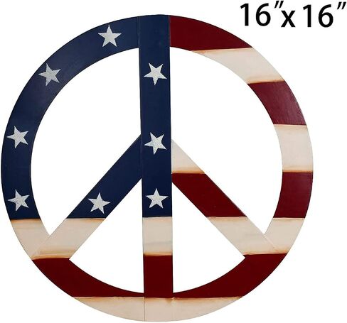 YUMBOR Hanging Vintage Metal Patriotic Peace Sign Wall Art Decoration Front Door Porch Yard Decorative Wreath Rustic Hippie Plaque Home Décor in Saudi Arabia