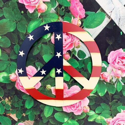 YUMBOR Hanging Vintage Metal Patriotic Peace Sign Wall Art Decoration Front Door Porch Yard Decorative Wreath Rustic Hippie Plaque Home Décor in Saudi Arabia