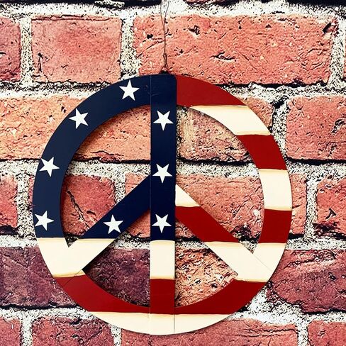 YUMBOR Hanging Vintage Metal Patriotic Peace Sign Wall Art Decoration Front Door Porch Yard Decorative Wreath Rustic Hippie Plaque Home Décor in Saudi Arabia