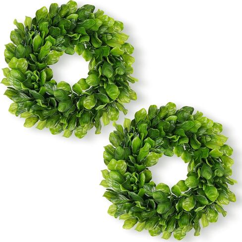 DDHS10 Inch Small Boxwood Wreath for Front Doors, 2 Packs Artificial Mini Green Wreath Weatherproof, Spring Summer Indoor Outdoor Wreaths for Wall Window Table Wedding Home Decor Party Farmhouse in Saudi Arabia