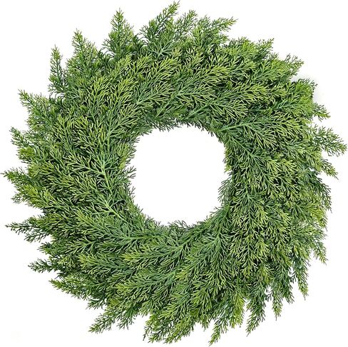 Real Touch Cedar Wreath - 22 Inch Outdoor Traditional Artificial Greenery Wreath for Front Door Windows Indoor Weatherproof Holiday Decor in Saudi Arabia