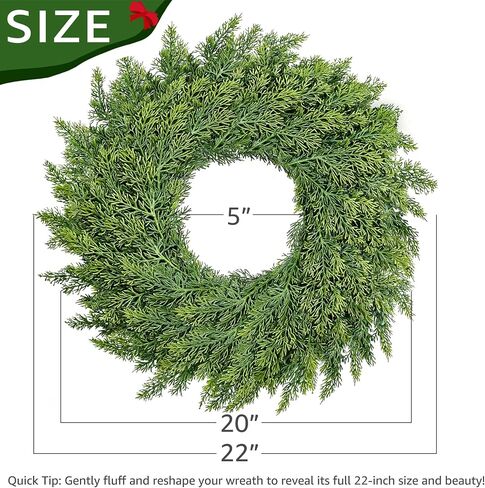 Real Touch Cedar Wreath - 22 Inch Outdoor Traditional Artificial Greenery Wreath for Front Door Windows Indoor Weatherproof Holiday Decor in Saudi Arabia