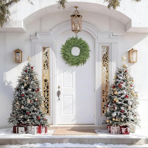 Real Touch Cedar Wreath - 22 Inch Outdoor Traditional Artificial Greenery Wreath for Front Door Windows Indoor Weatherproof Holiday Decor in Saudi Arabia