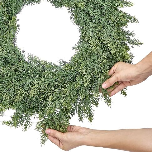 Real Touch Cedar Wreath - 22 Inch Outdoor Traditional Artificial Greenery Wreath for Front Door Windows Indoor Weatherproof Holiday Decor in Saudi Arabia
