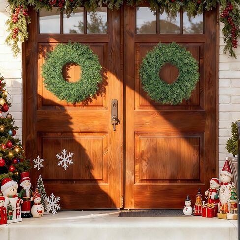 Real Touch Cedar Wreath - 22 Inch Outdoor Traditional Artificial Greenery Wreath for Front Door Windows Indoor Weatherproof Holiday Decor in Saudi Arabia