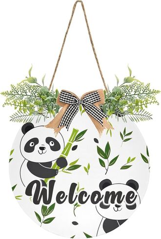 YETTASBIN Welcome Sign Panda Front Door Sign, Waterproof Wall Hanging Plaque Decorative Porch Wreath for Housewarming, Farmhouse Yard Garden Home Holiday Decor, 12 x 12 Inch in Saudi Arabia