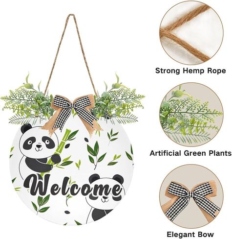 YETTASBIN Welcome Sign Panda Front Door Sign, Waterproof Wall Hanging Plaque Decorative Porch Wreath for Housewarming, Farmhouse Yard Garden Home Holiday Decor, 12 x 12 Inch in Saudi Arabia