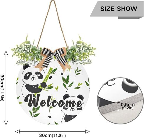 YETTASBIN Welcome Sign Panda Front Door Sign, Waterproof Wall Hanging Plaque Decorative Porch Wreath for Housewarming, Farmhouse Yard Garden Home Holiday Decor, 12 x 12 Inch in Saudi Arabia