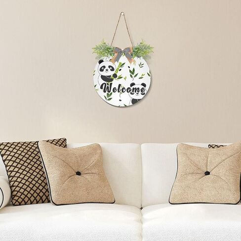 YETTASBIN Welcome Sign Panda Front Door Sign, Waterproof Wall Hanging Plaque Decorative Porch Wreath for Housewarming, Farmhouse Yard Garden Home Holiday Decor, 12 x 12 Inch in Saudi Arabia