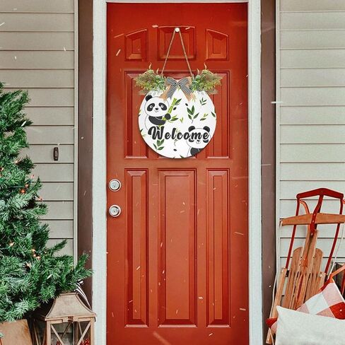 YETTASBIN Welcome Sign Panda Front Door Sign, Waterproof Wall Hanging Plaque Decorative Porch Wreath for Housewarming, Farmhouse Yard Garden Home Holiday Decor, 12 x 12 Inch in Saudi Arabia