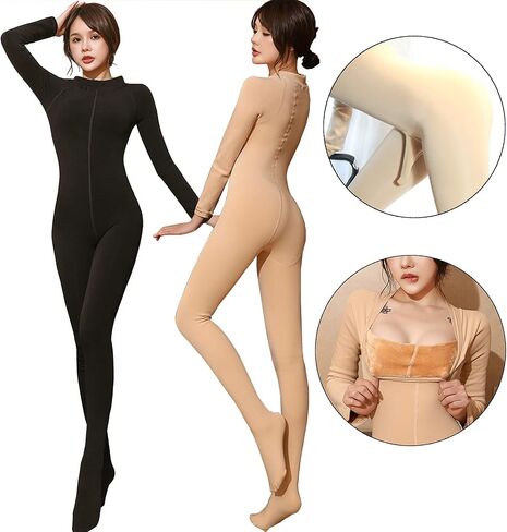 LESOYA Women Men Plus Size 500D Velvet Full Bodystocking Long Sleeve Bodysuit Catsuit Jumpsuit Warm Tights in Saudi Arabia