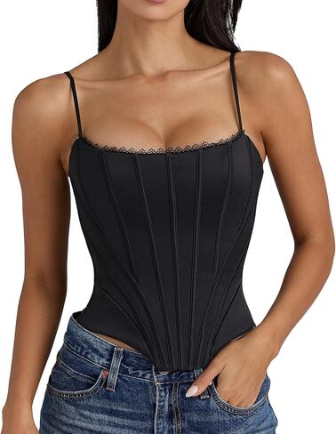 Sexy Corset Tops for Women Overbust Boned Bustier Spaghetti Straps Lingerie Open Back Lace Up Shapewear in Kuwait