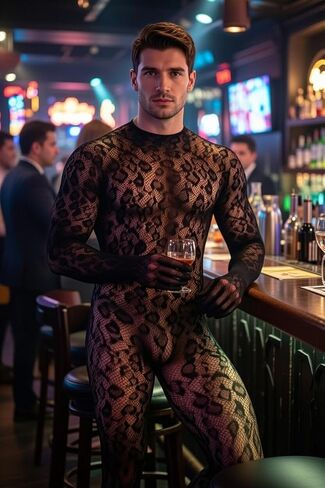 Men‘s Sexy Lingerie Costume Bodysuit Outfits Party Clubwear One Piece Leopard Backless Jumpsuit Undershirts in Saudi Arabia