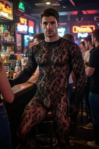 Men‘s Sexy Lingerie Costume Bodysuit Outfits Party Clubwear One Piece Leopard Backless Jumpsuit Undershirts in Saudi Arabia