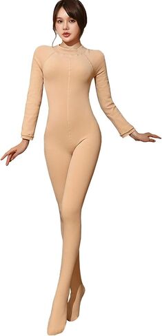LESOYA Women Men Plus Size 500D Velvet Full Bodystocking Long Sleeve Bodysuit Catsuit Jumpsuit Warm Tights in Saudi Arabia