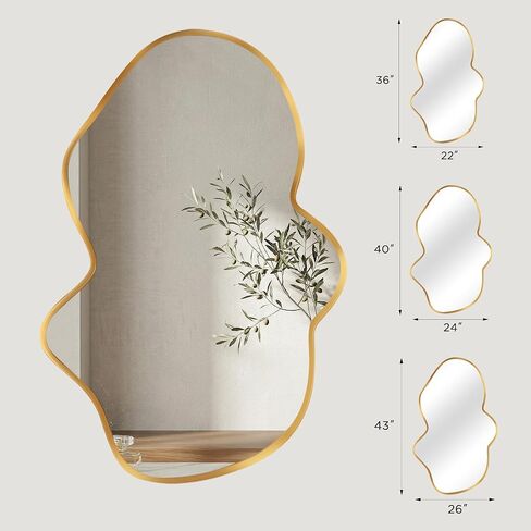 Irregular Wall Mirror, Gold Wavy Abstract Bathroom & Bedroom Mirror, Cloud-Shaped Decorative Shatter-Proof HD Wall Mirror for Over Sink and Entryway (22"x36", S, 1 Pack) in Kuwait