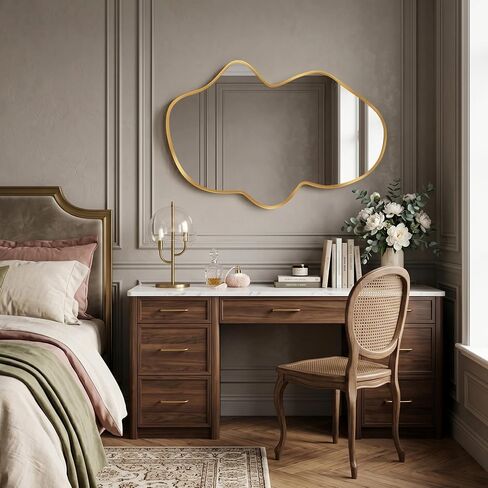 Irregular Wall Mirror, Gold Wavy Abstract Bathroom & Bedroom Mirror, Cloud-Shaped Decorative Shatter-Proof HD Wall Mirror for Over Sink and Entryway (22"x36", S, 1 Pack) in Kuwait