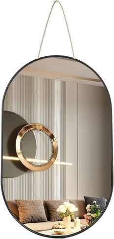LONGWIN 19 x 11.5 Inch Gold Oval Hanging Wall Mirror with Rope, Decorative Small Narrow Wall Mirrors for Bedroom, Bathroom, Living Room in Kuwait