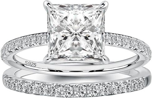 RODIFFY Princess Cut Moissanite Engagement Ring Set for Women, 2CT D Color VVS1 Lab Created Moissanite Bridal Ring Set, 925 Sterling Silver Wedding Promise Rings in Saudi Arabia