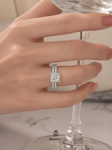 RODIFFY Princess Cut Moissanite Engagement Ring Set for Women, 2CT D Color VVS1 Lab Created Moissanite Bridal Ring Set, 925 Sterling Silver Wedding Promise Rings in Saudi Arabia