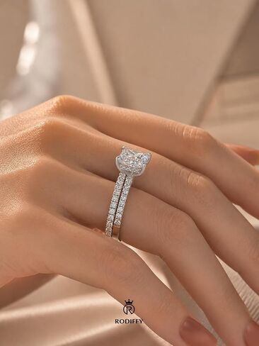 RODIFFY Princess Cut Moissanite Engagement Ring Set for Women, 2CT D Color VVS1 Lab Created Moissanite Bridal Ring Set, 925 Sterling Silver Wedding Promise Rings in Saudi Arabia