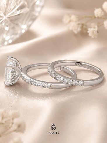 RODIFFY Princess Cut Moissanite Engagement Ring Set for Women, 2CT D Color VVS1 Lab Created Moissanite Bridal Ring Set, 925 Sterling Silver Wedding Promise Rings in Saudi Arabia