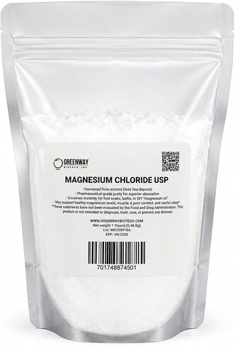 Greenway Biotech Organic Magnesium Chloride USP Supplement 100% Edible Cloruro de Magnesio Comestible Powder (Pharmaceutical Grade) | Pure Ph. EUR., BP, USP | 1 Pound in Kuwait