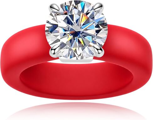 Women's Moissanite Silicone Ring, 3.5 Cttw 925 Sterling Silver, Soft Comfort Fit Engagement Rings with Certificate in Kuwait
