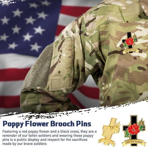 Landical Poppy Pins Lest We Forget Gifts for Remembrance Day Veterans Day Poppies Metal Red Poppy Brooches Lapel Pins in Kuwait