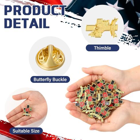 Landical Poppy Pins Lest We Forget Gifts for Remembrance Day Veterans Day Poppies Metal Red Poppy Brooches Lapel Pins in Kuwait