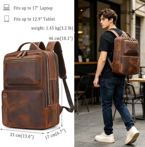 Full Grain Leather 15.6 Laptop Backpack for Men Work Commute Casual Daypack in Saudi Arabia