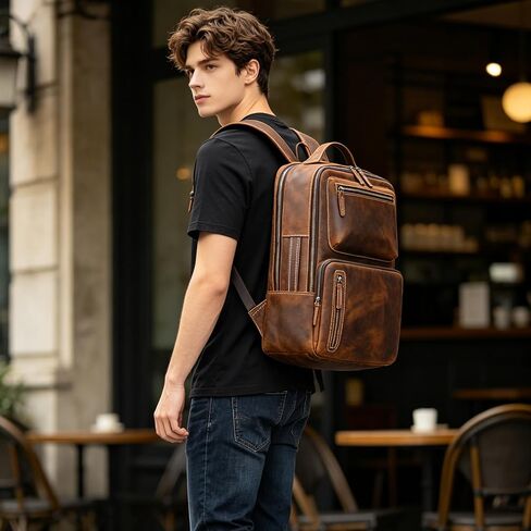 Full Grain Leather 15.6 Laptop Backpack for Men Work Commute Casual Daypack in Saudi Arabia