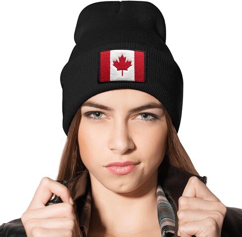 Canada Canadian Flag Beanie Hat for Men Women Winter Warm Beanie Hats Stretch Skull Knit Hat Cap Black in Saudi Arabia