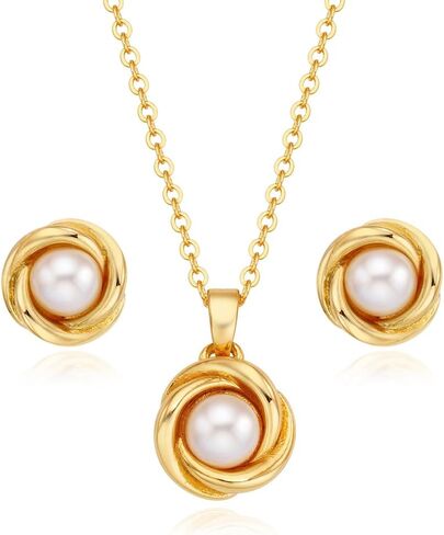 SYAP 18K Gold/Rhodium Plated Blooming Pearl Set Hypoallergenic in Saudi Arabia