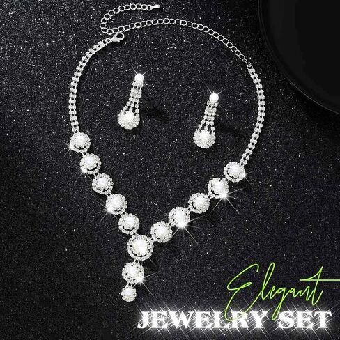 Sixexey Pearl Rhinestone Jewelry Set Prom Necklace Earrings for Women | White Pearl Jewelry Bridal Wedding Prom Costume Jewelry Accessories for Women in Saudi Arabia
