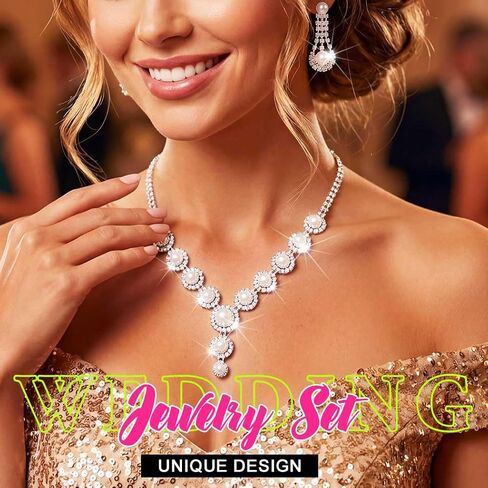 Sixexey Pearl Rhinestone Jewelry Set Prom Necklace Earrings for Women | White Pearl Jewelry Bridal Wedding Prom Costume Jewelry Accessories for Women in Saudi Arabia