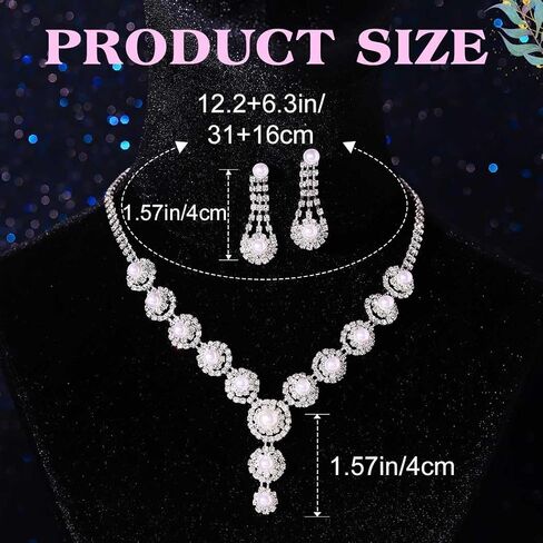 Sixexey Pearl Rhinestone Jewelry Set Prom Necklace Earrings for Women | White Pearl Jewelry Bridal Wedding Prom Costume Jewelry Accessories for Women in Saudi Arabia